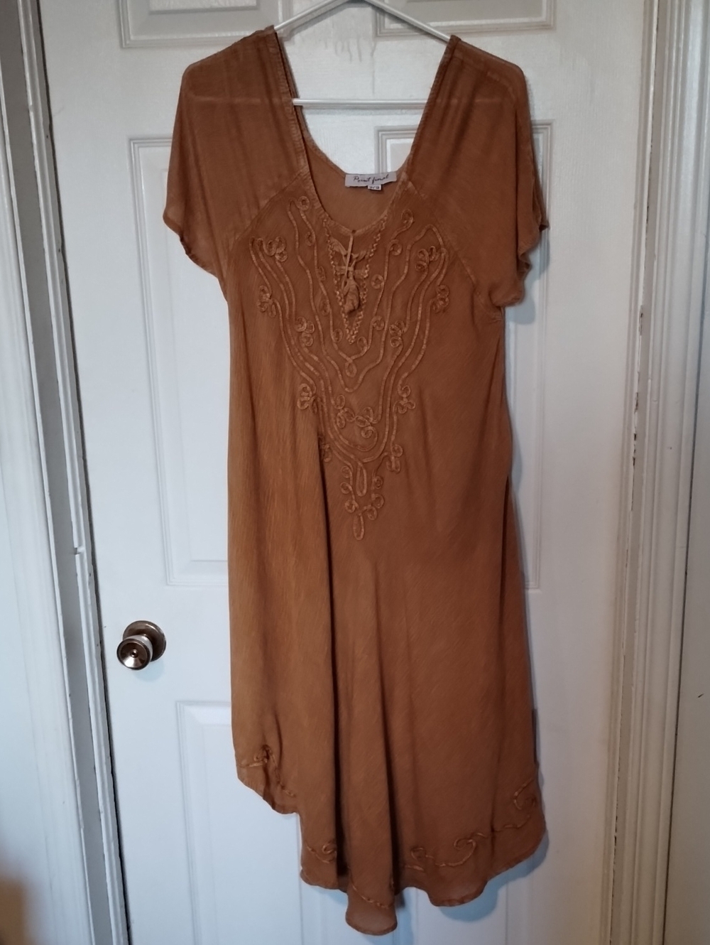 Boho Embroidered Rust Brown Midi Dress – Flowy & Lightweight. One Size